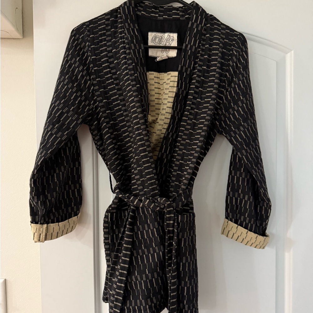 Ace & Jig Black Patterned Wrap Jacket with Cream Cuff Detail